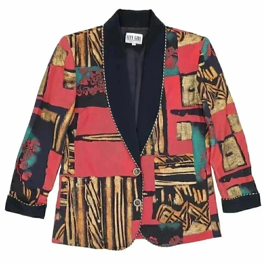 vintage 80s abstract shawl collar blazer medium summer lightweight blazer office